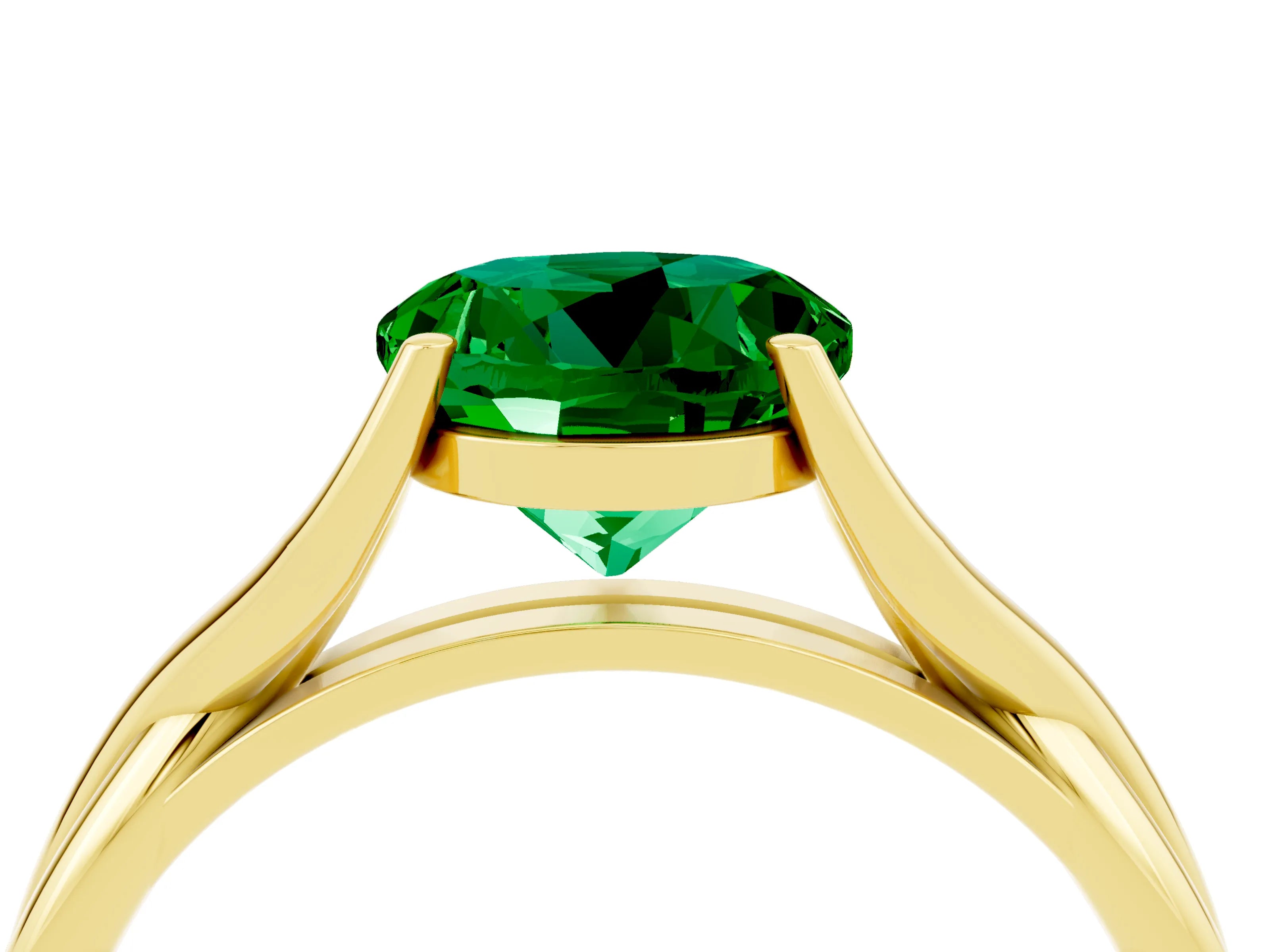 Yellow gold Round Cut Emerald Solitaire Twist Band Prong Setting Ring_40