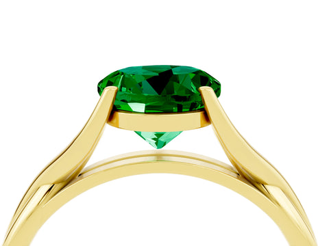 Yellow gold Round Cut Emerald Solitaire Twist Band Prong Setting Ring_40