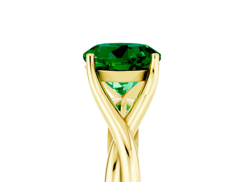 Yellow gold Round Cut Emerald Solitaire Twist Band Prong Setting Ring_41