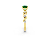 Yellow gold Round Cut Emerald Solitaire Twisted Band with Round  Accents and Prong Setting_14