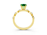 Yellow gold Round Cut Emerald Solitaire Twisted Band with Round  Accents and Prong Setting_15