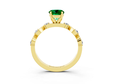 Yellow gold Round Cut Emerald Solitaire Twisted Band with Round  Accents and Prong Setting_15