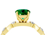 Yellow gold Round Cut Emerald Solitaire Twisted Band with Round  Accents and Prong Setting_16