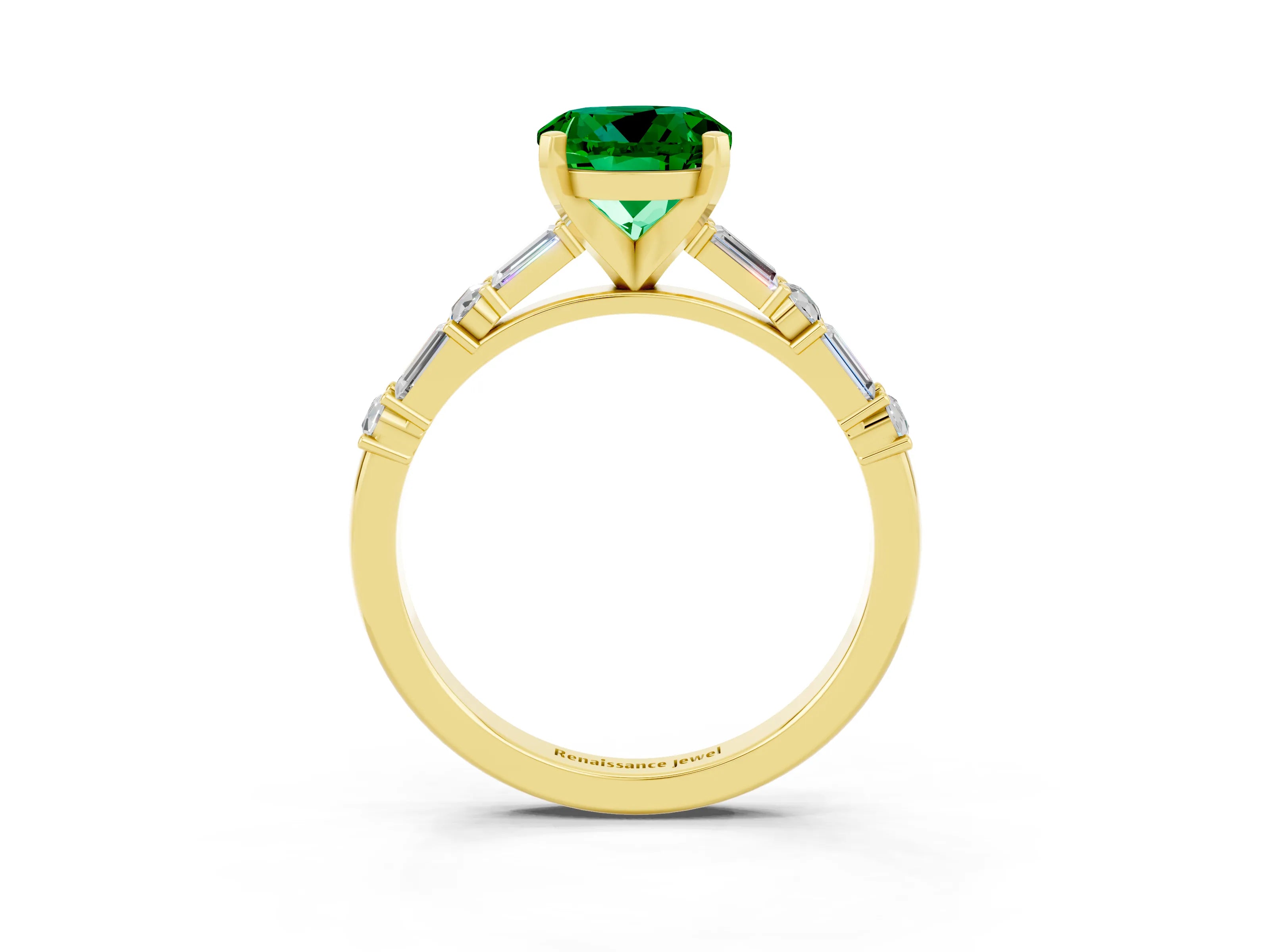 Yellow gold Round Cut Emerald Solitaire with Side Baguettes and Channel Set Band_3
