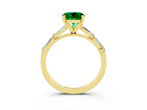 Yellow gold Round Cut Emerald Solitaire with Side Baguettes and Channel Set Band_3