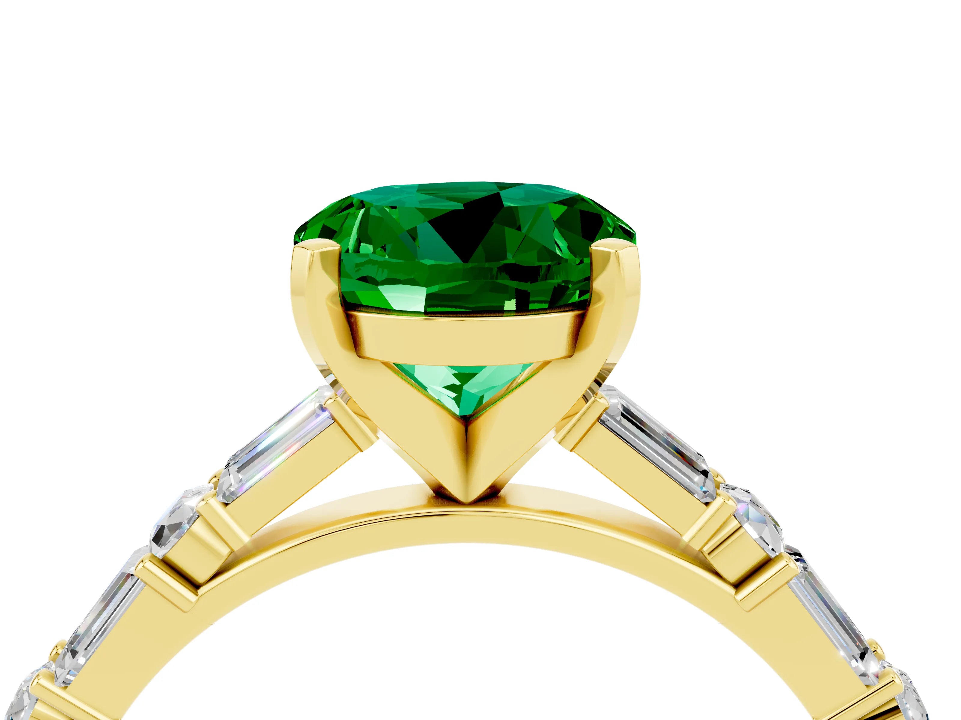 Yellow gold Round Cut Emerald Solitaire with Side Baguettes and Channel Set Band_4