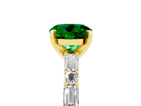 Yellow gold Round Cut Emerald Solitaire with Side Baguettes and Channel Set Band_5