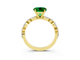Yellow gold Round Cut Emerald Solitaire with Side Stones on a Pavé Band and Four-Prong Setting_3