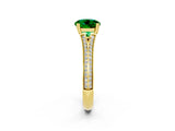 Yellow gold Round Cut Emerald Split Shank Engagement Ring with Pavé Band_2