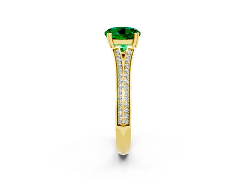 Yellow gold Round Cut Emerald Split Shank Engagement Ring with Pavé Band_2