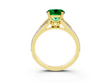 Yellow gold Round Cut Emerald Split Shank Engagement Ring with Pavé Band_3