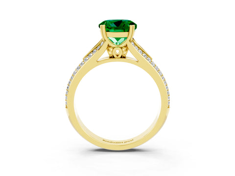 Yellow gold Round Cut Emerald Split Shank Engagement Ring with Pavé Band_3