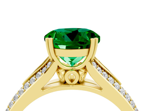 Yellow gold Round Cut Emerald Split Shank Engagement Ring with Pavé Band_4