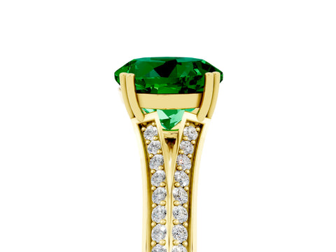 Yellow gold Round Cut Emerald Split Shank Engagement Ring with Pavé Band_5
