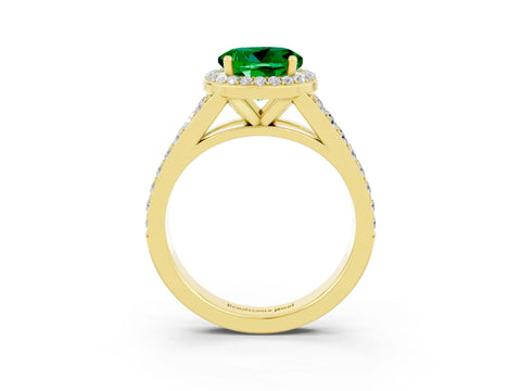 Yellow gold Round Cut Emerald Split Shank Halo Ring with Four-Prong Setting_15