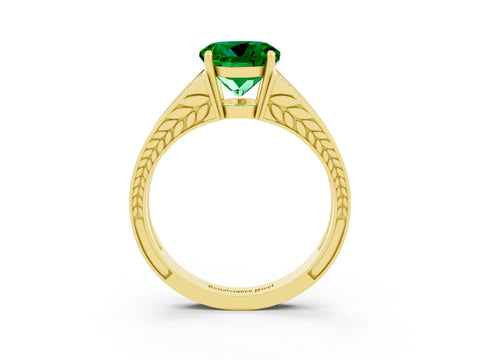Yellow gold Round Cut Emerald Split Shank Ring with Pavé Band and Four-Prong Setting_3