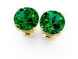 10K Yellow Gold 2.34 Carat Round Emerald Stud Earrings
