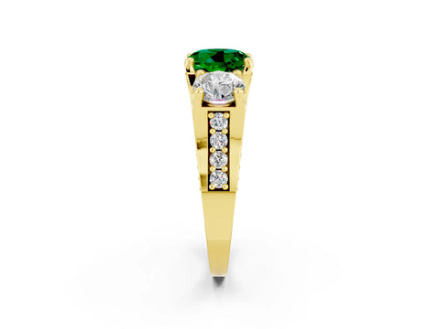 Yellow gold Round Cut Emerald Three-Stone Ring with Channel Set Band and Four-Prong Setting_2