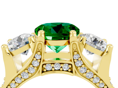 Yellow gold Round Cut Emerald Three-Stone Ring with Channel Set Band and Four-Prong Setting_4