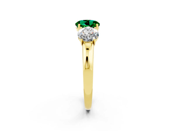 Yellow gold Round Cut Emerald Three-Stone Ring with Four-Prong Setting and Classic Band