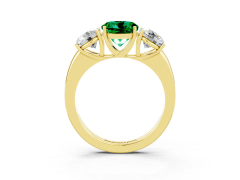 Yellow gold Round Cut Emerald Three-Stone Ring with Four-Prong Setting and Classic Band_3
