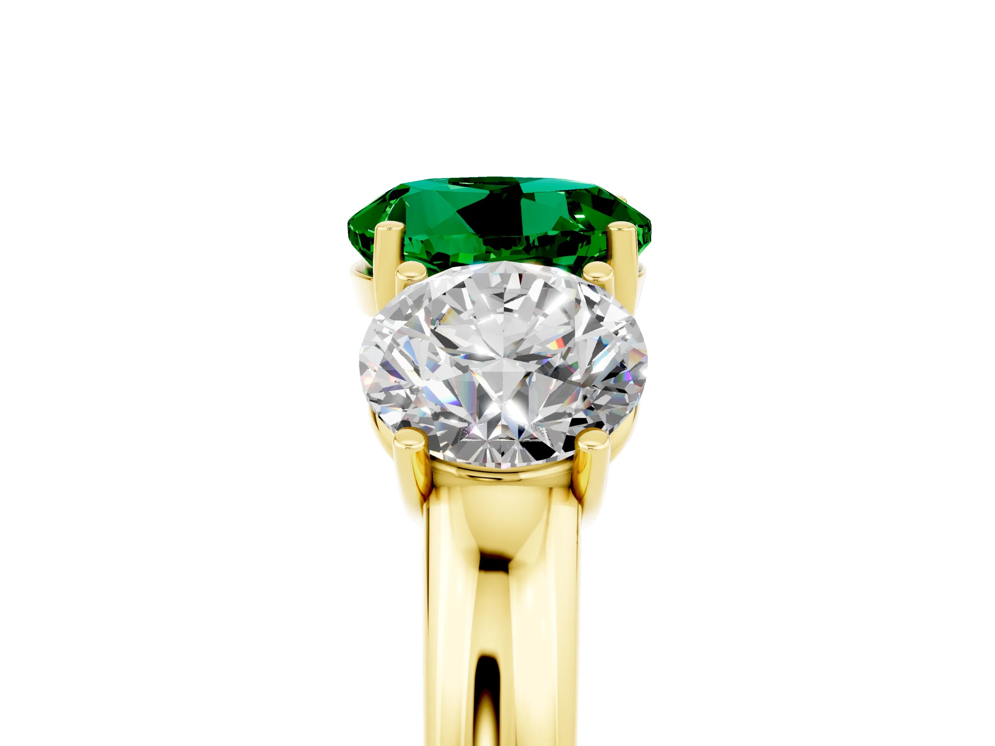 Yellow gold Round Cut Emerald Three-Stone Ring with Four-Prong Setting and Classic Band_5