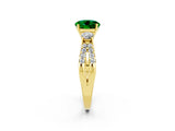 Yellow gold Round Cut Emerald Three-Stone Ring with Pavé Split Shank and Four-Prong Setting_2