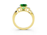 Yellow gold Round Cut Emerald Three-Stone Ring with Pavé Split Shank and Four-Prong Setting_3