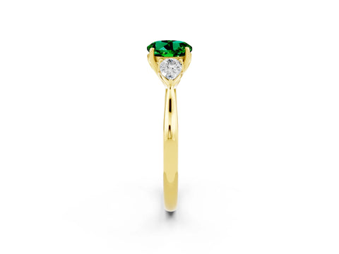 Yellow gold Round Cut Emerald Three-Stone Ring with Pear Side Stones and Four-Prong Setting_14