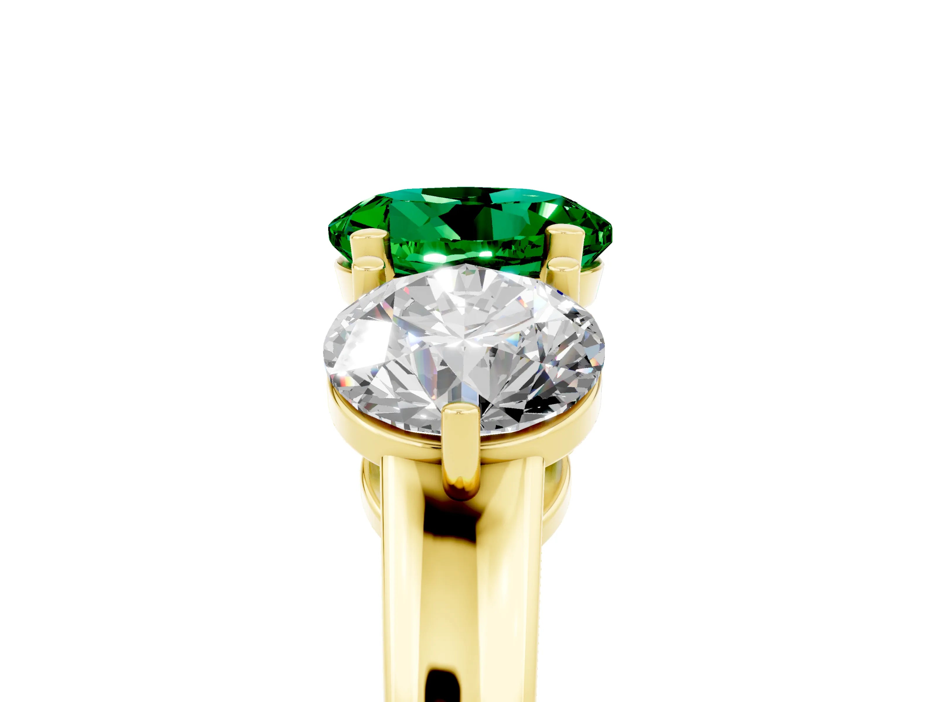 Yellow gold Round Cut Emerald Three-Stone Ring with Prong Setting and Classic Band_5