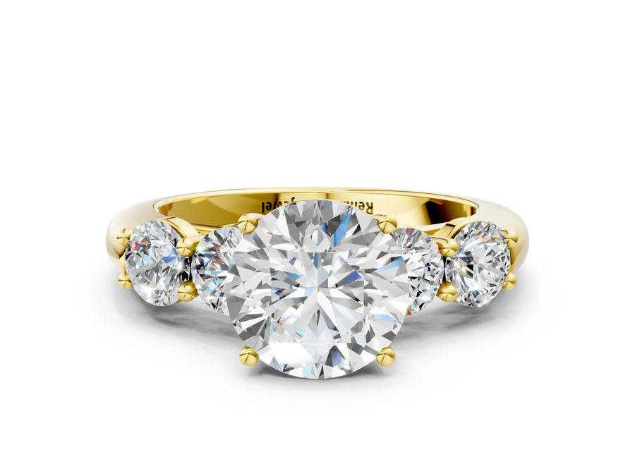 Yellow gold Round Cut Five-Stone Prong Set Diamond Ring with Classic Band