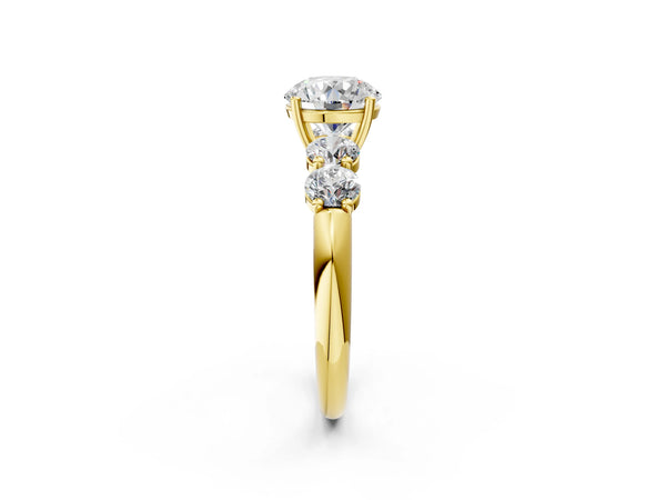 Yellow gold Round Cut Five-Stone Prong Set Diamond Ring with Classic Band
