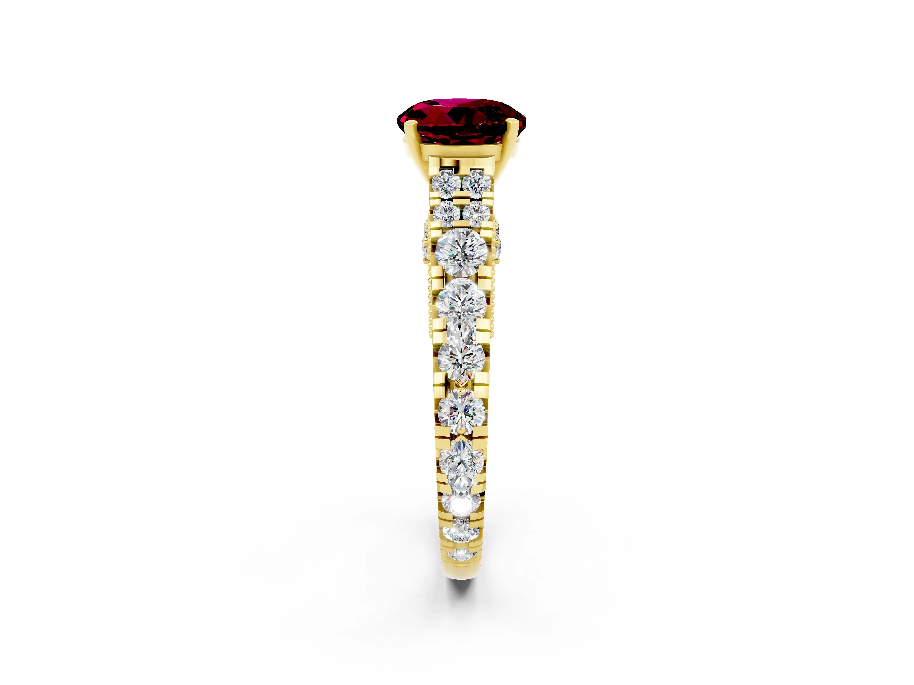 Yellow gold Round Cut Garnet Classic Solitaire Ring with Pavé Band and Four-Prong Setting_2