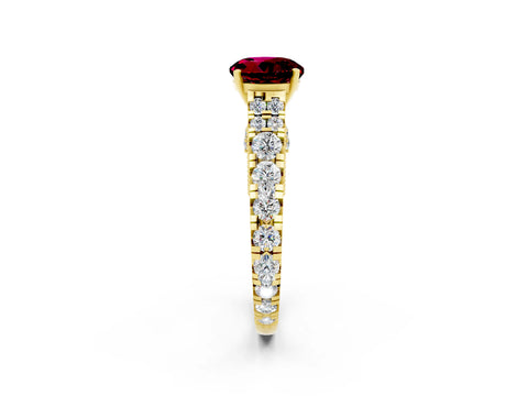 Yellow gold Round Cut Garnet Classic Solitaire Ring with Pavé Band and Four-Prong Setting_2