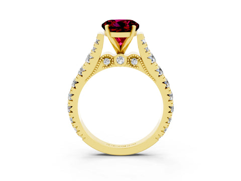 Yellow gold Round Cut Garnet Classic Solitaire Ring with Pavé Band and Four-Prong Setting_3