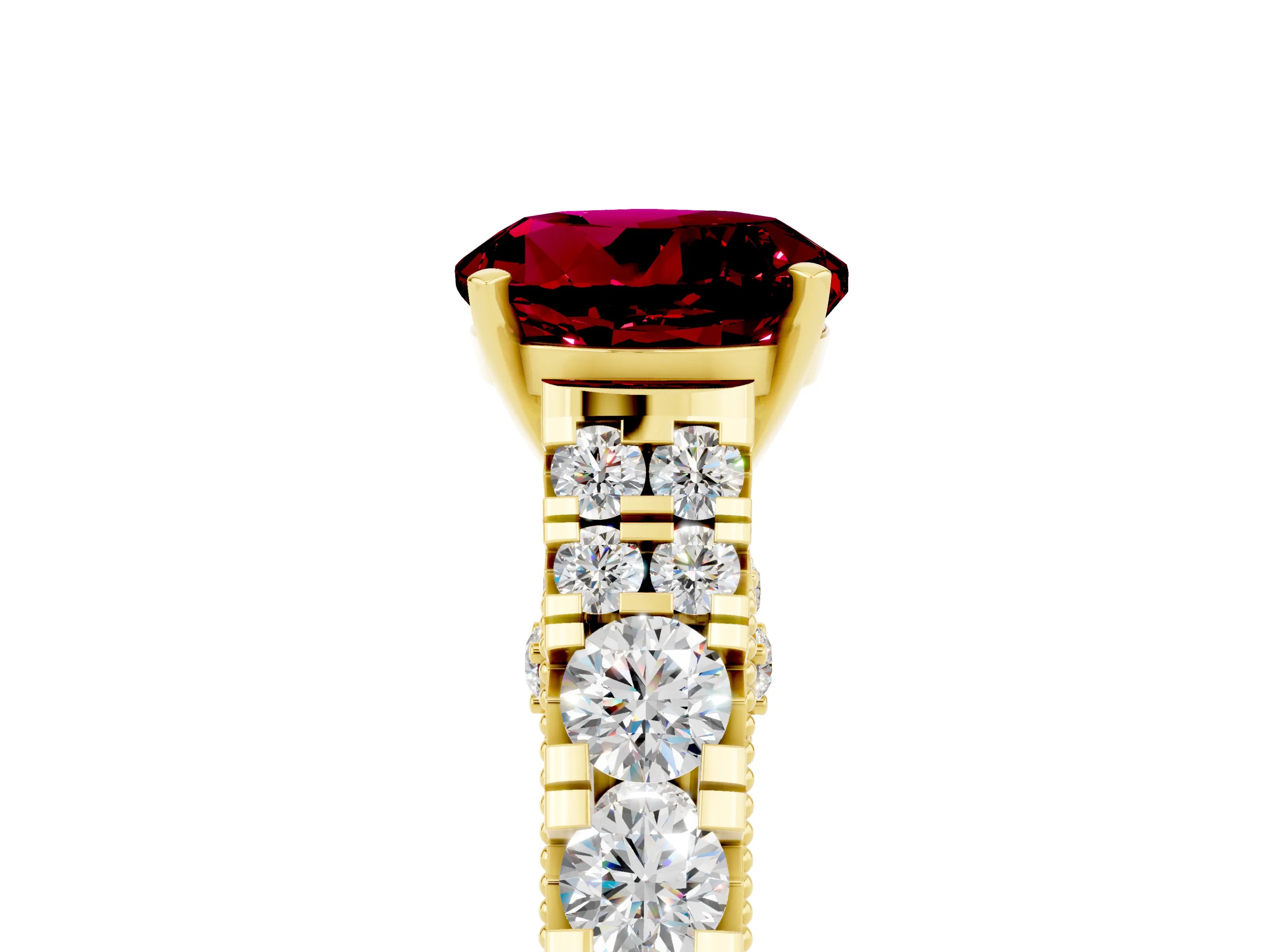 Yellow gold Round Cut Garnet Classic Solitaire Ring with Pavé Band and Four-Prong Setting_5