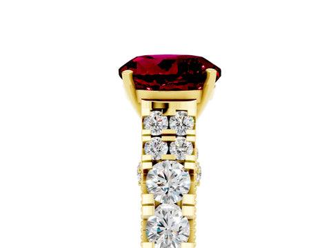 Yellow gold Round Cut Garnet Classic Solitaire Ring with Pavé Band and Four-Prong Setting_5