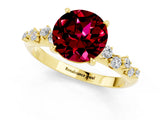 Yellow gold Round Cut Garnet Cluster Side Stone Solitaire Ring with Prong Setting_25