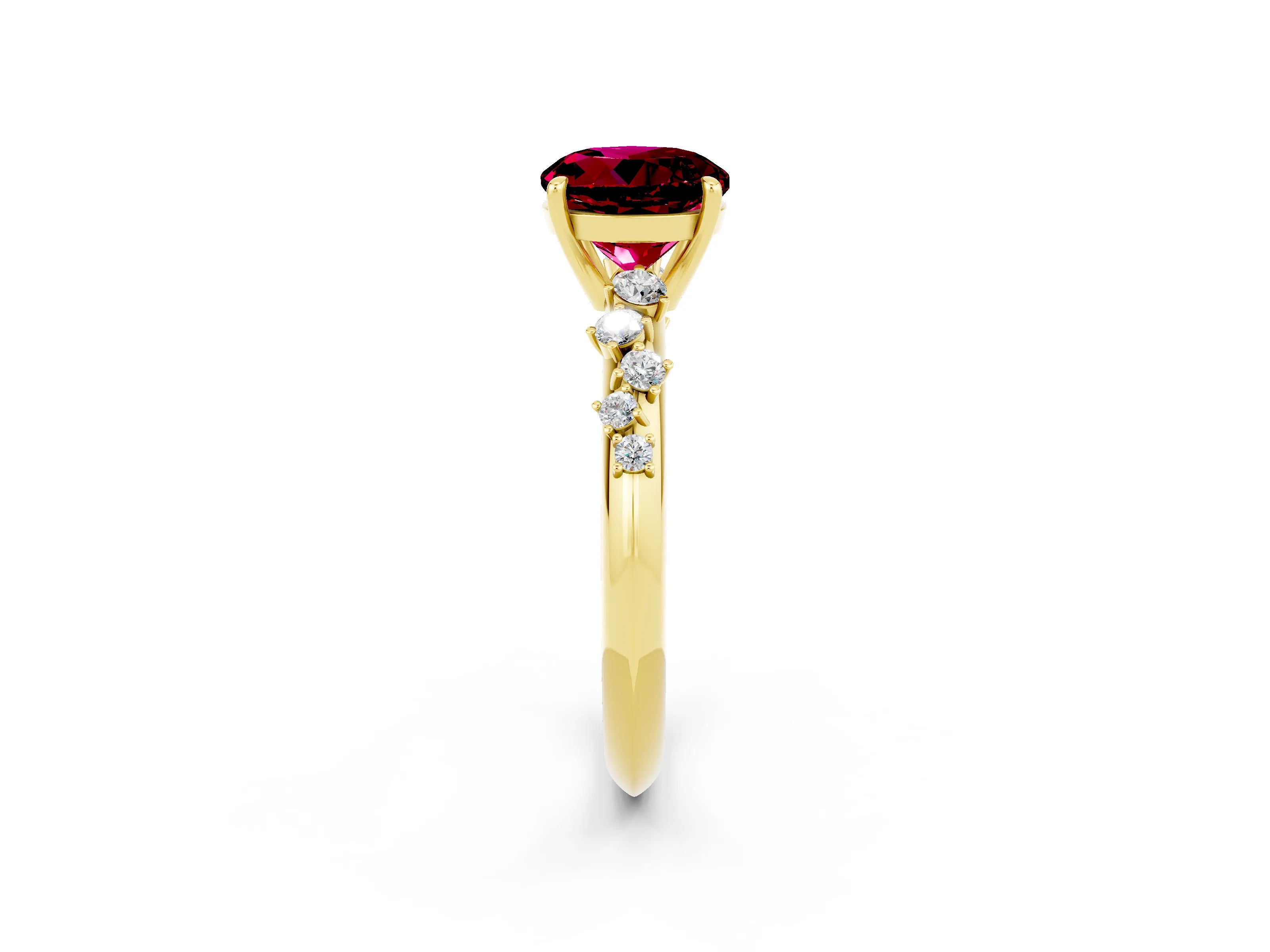 Yellow gold Round Cut Garnet Cluster Side Stone Solitaire Ring with Prong Setting_26