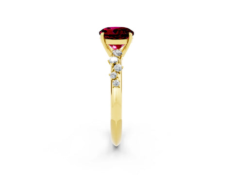 Yellow gold Round Cut Garnet Cluster Side Stone Solitaire Ring with Prong Setting_26