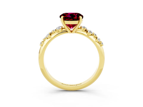 Yellow gold Round Cut Garnet Cluster Side Stone Solitaire Ring with Prong Setting_27