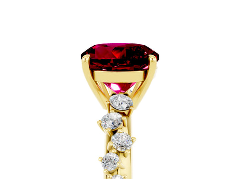 Yellow gold Round Cut Garnet Cluster Side Stone Solitaire Ring with Prong Setting_29