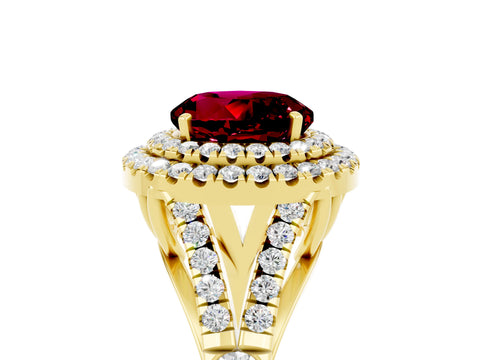 Yellow gold Round Cut Garnet Double Halo Ring with Split Shank and Prong Setting_17