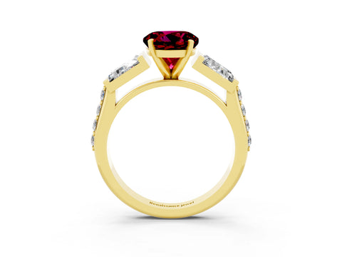 Yellow gold Round Cut Garnet Engagement Ring with Baguette Side Stones and Channel Set Band_3