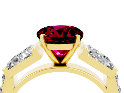 Yellow gold Round Cut Garnet Engagement Ring with Baguette Side Stones and Channel Set Band_4