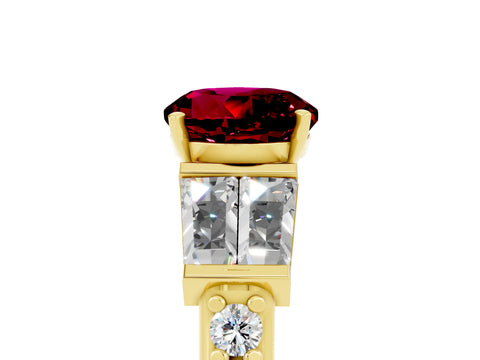 Yellow gold Round Cut Garnet Engagement Ring with Baguette Side Stones and Channel Set Band_5