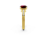 Yellow gold Round Cut Garnet Engagement Ring with Milgrain Channel Set Band and Prong Setting_2