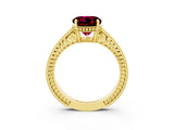 Yellow gold Round Cut Garnet Engagement Ring with Milgrain Channel Set Band and Prong Setting_3
