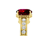 Yellow gold Round Cut Garnet Engagement Ring with Milgrain Channel Set Band and Prong Setting_5