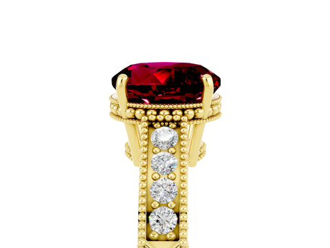 Yellow gold Round Cut Garnet Engagement Ring with Milgrain Channel Set Band and Prong Setting_5
